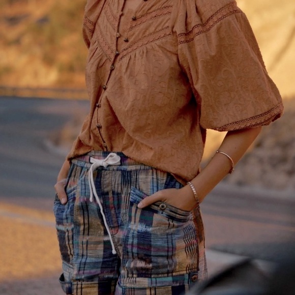 Anthropologie patchwork shorts NEW medium cotton tie dye southwestern - Picture 3 of 12